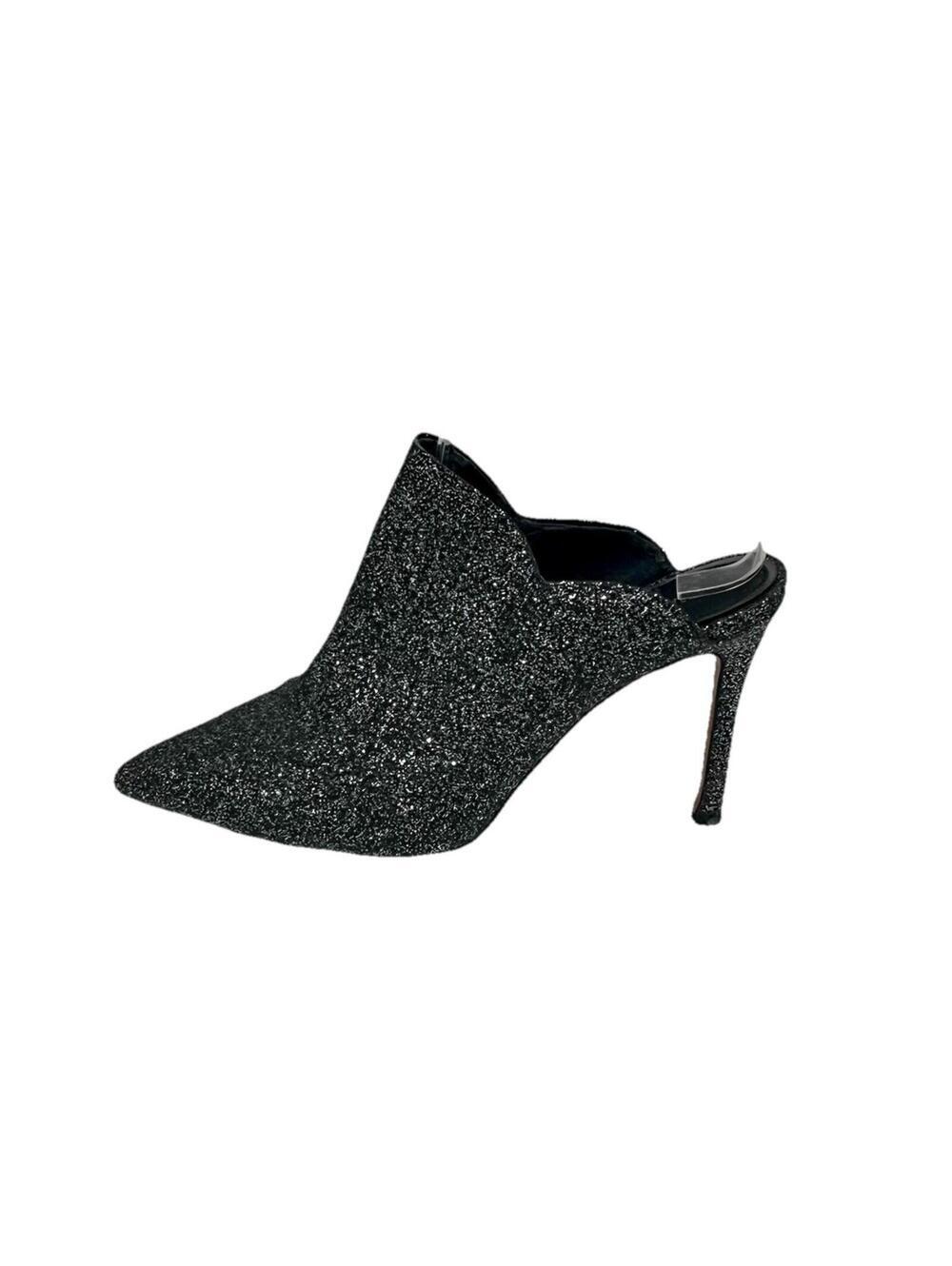 Gianni Bini Agnissa Black Glitter Scalloped Mule Heels Women’s Size 8M Pointed